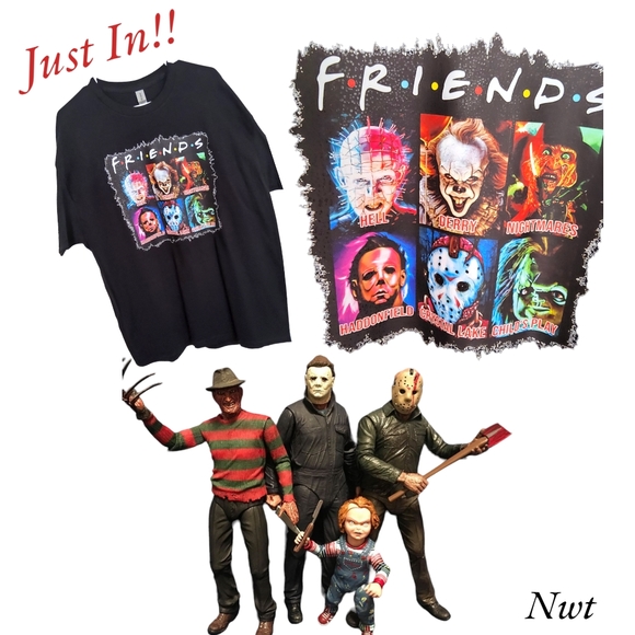 NWT!! Horror-Themed Iconic Friends Black Cotton T-Shirt In Various Sizes!! - Picture 10 of 15